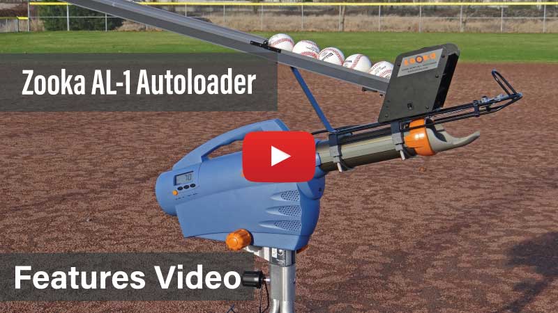 Zooka AL-1 Autoloader on a baseball field with a YouTube play button overlay.